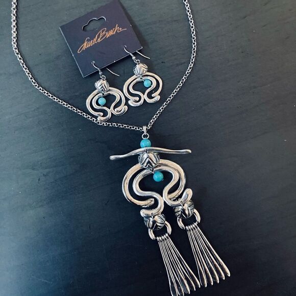 Laurel Burch Turquoise Silver Haight Statement Necklace Earrings Set - Picture 2 of 11